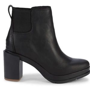 SOREL Black Leather Waterproof Block Heel Chelsea Bootie